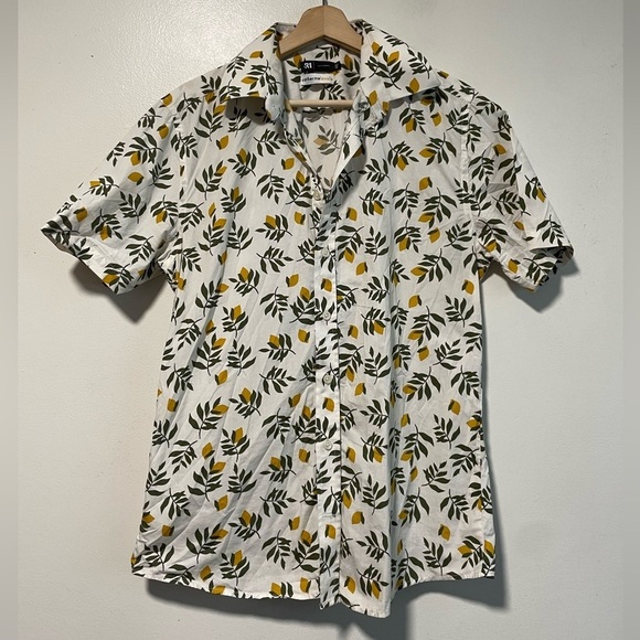 Simons Lemon Print Button-Up Cotton Shirt - 15.5 / 39 - Picture 1 of 8